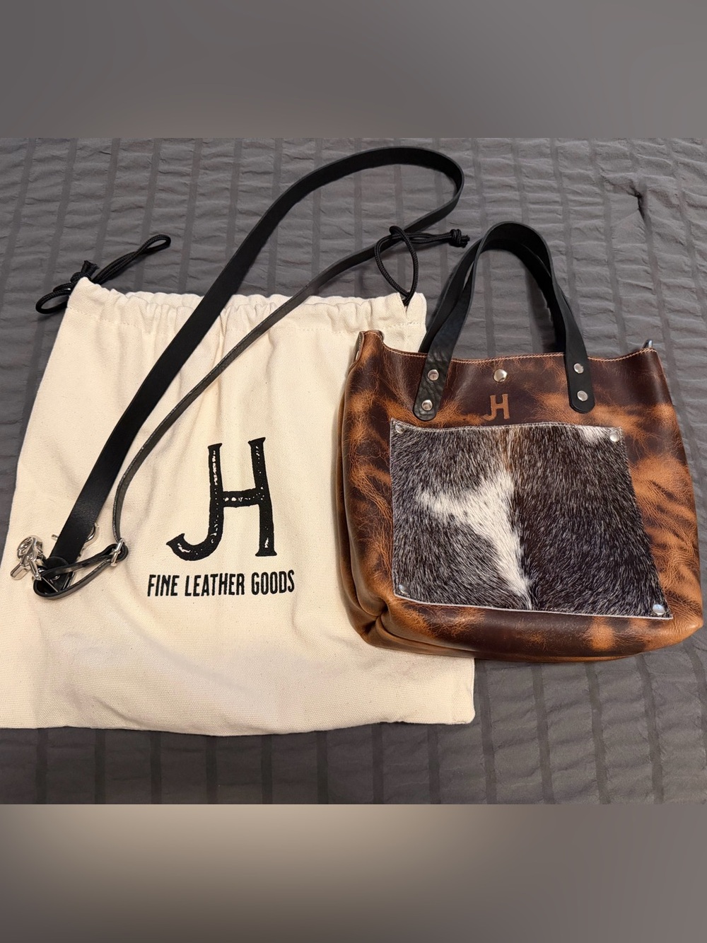 Jill’s Homestead Shorty Tote with Cowhide Front